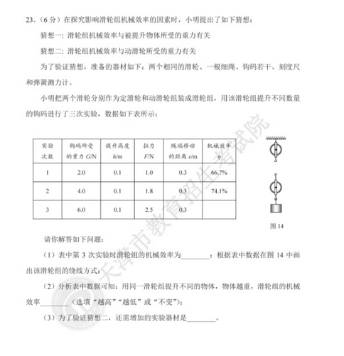 2020年天津中考物理真题（已公布）